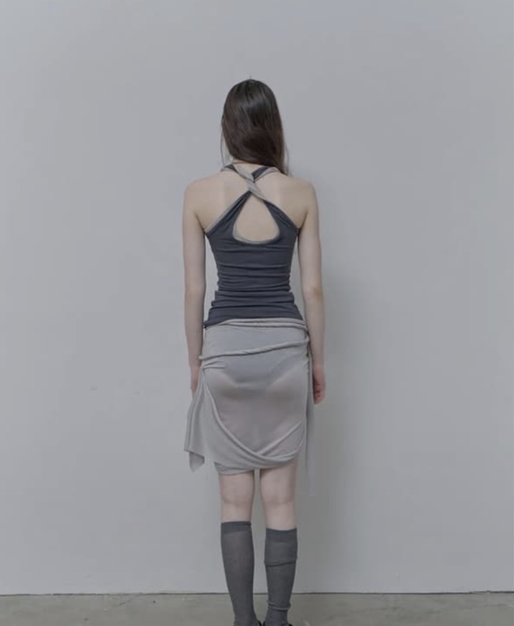 Philce 필세 Mixed drape Sleeveless, Navy