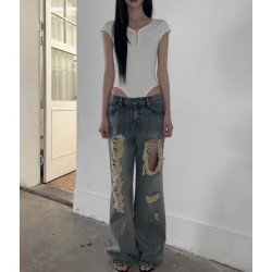 이네기 Aged Distressed Denim Pants (blue) M